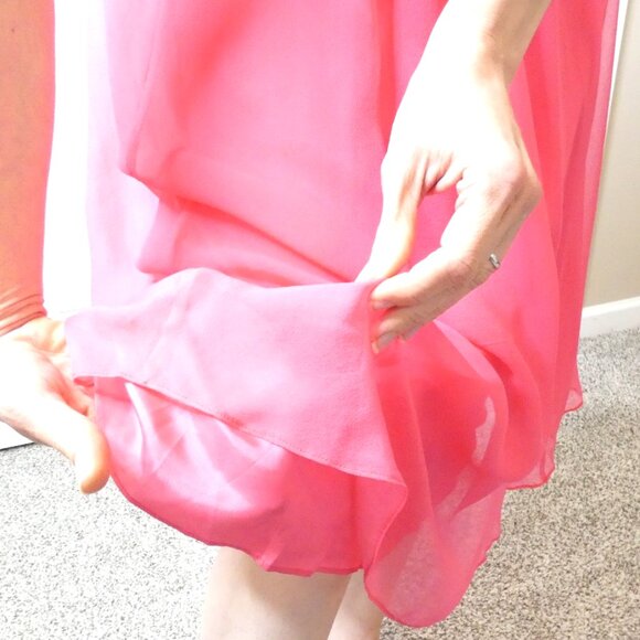 Pink Holiday Party Silk Dress Sz 8 Chiffon L.K.Bennett Couture Ruched Sleeveless - Picture 5 of 13